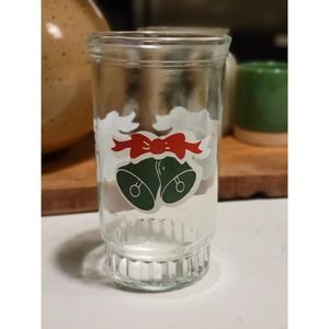 Vintage Holiday Bama Jelly Jar Drinking Glass with Christmas Bells - 12 oz